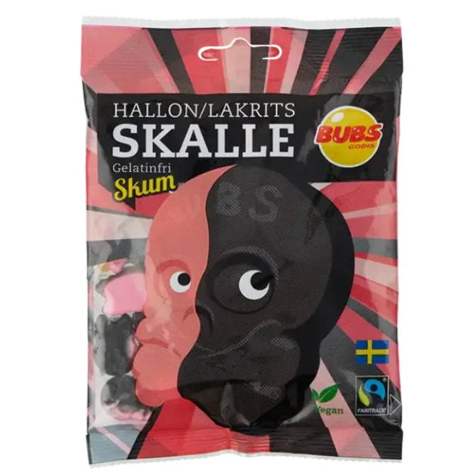 Bubs Raspberry & Licorice Foam Skull 90g (12 Pack)