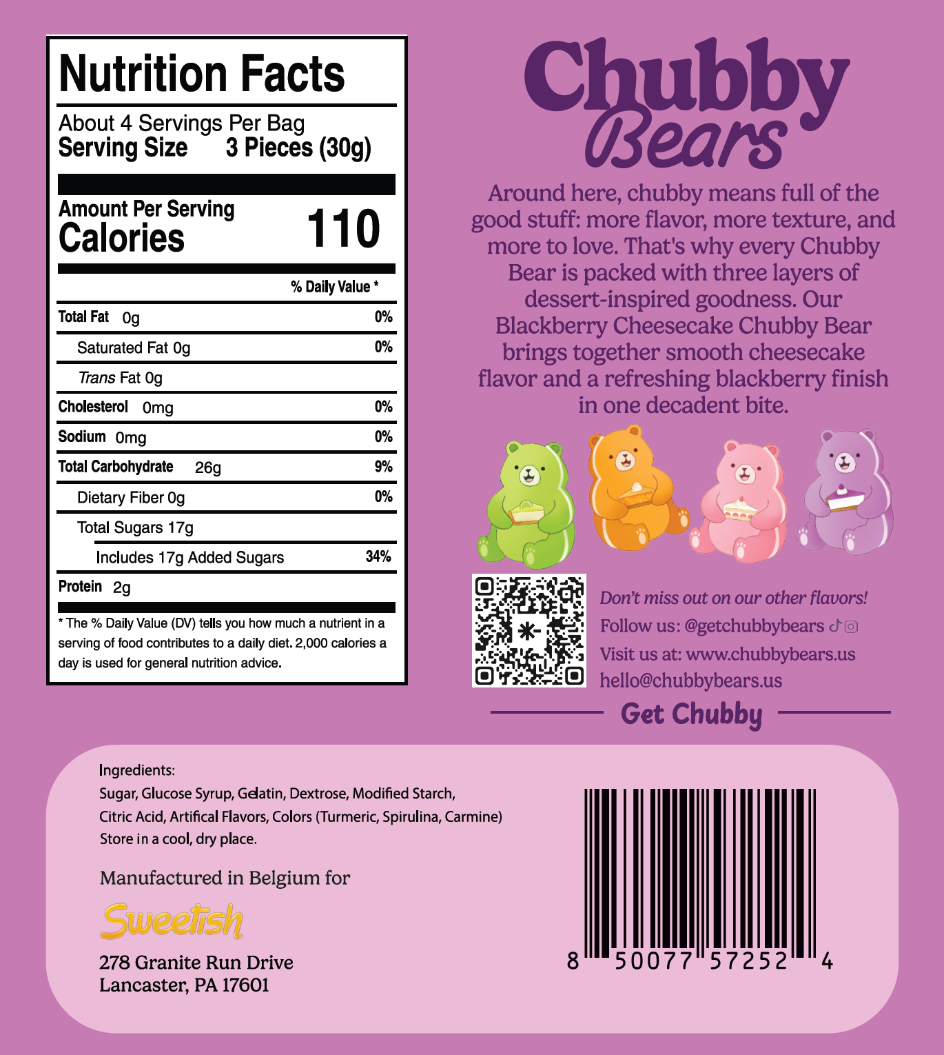 Chubby Bears: Blackberry Cheesecake 4.2oz (8-pack)